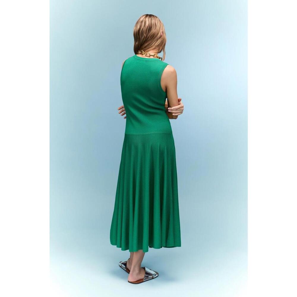 PLAN C x RTR Green Knit Fit And Flare Midi Dress Size XS with small Hole - Picture 3 of 6